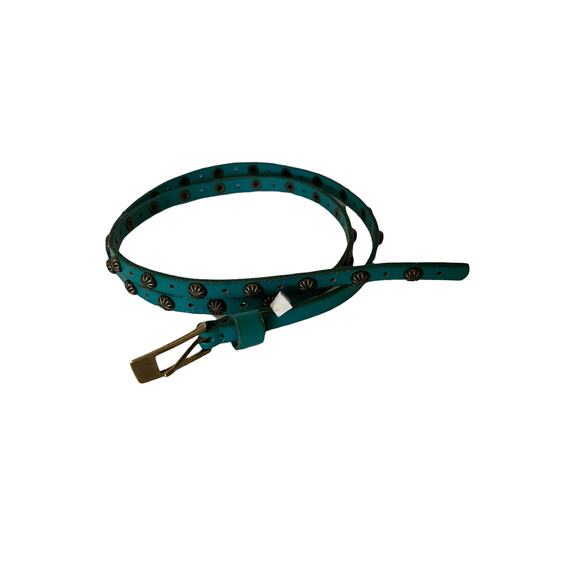 Fina Firenze Genuine Leather Belt aqua Blue Studded sz M - Picture 3 of 9